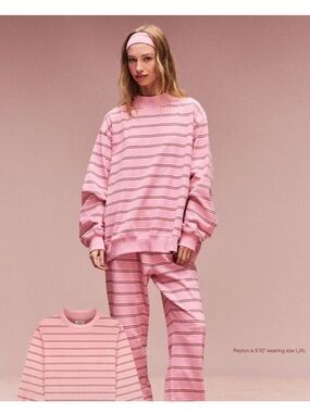 Parke Oversized Valentines Day Mockneck Pink Striped Cotton Sweatshirt